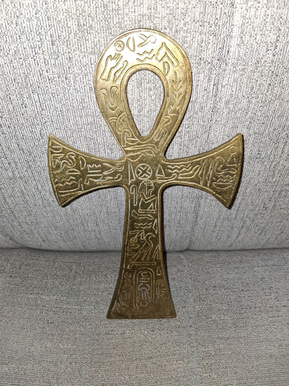 Vtg Brass Ankh Wall Decor - Gold Egyptian Cross Accent 10.5x6in
